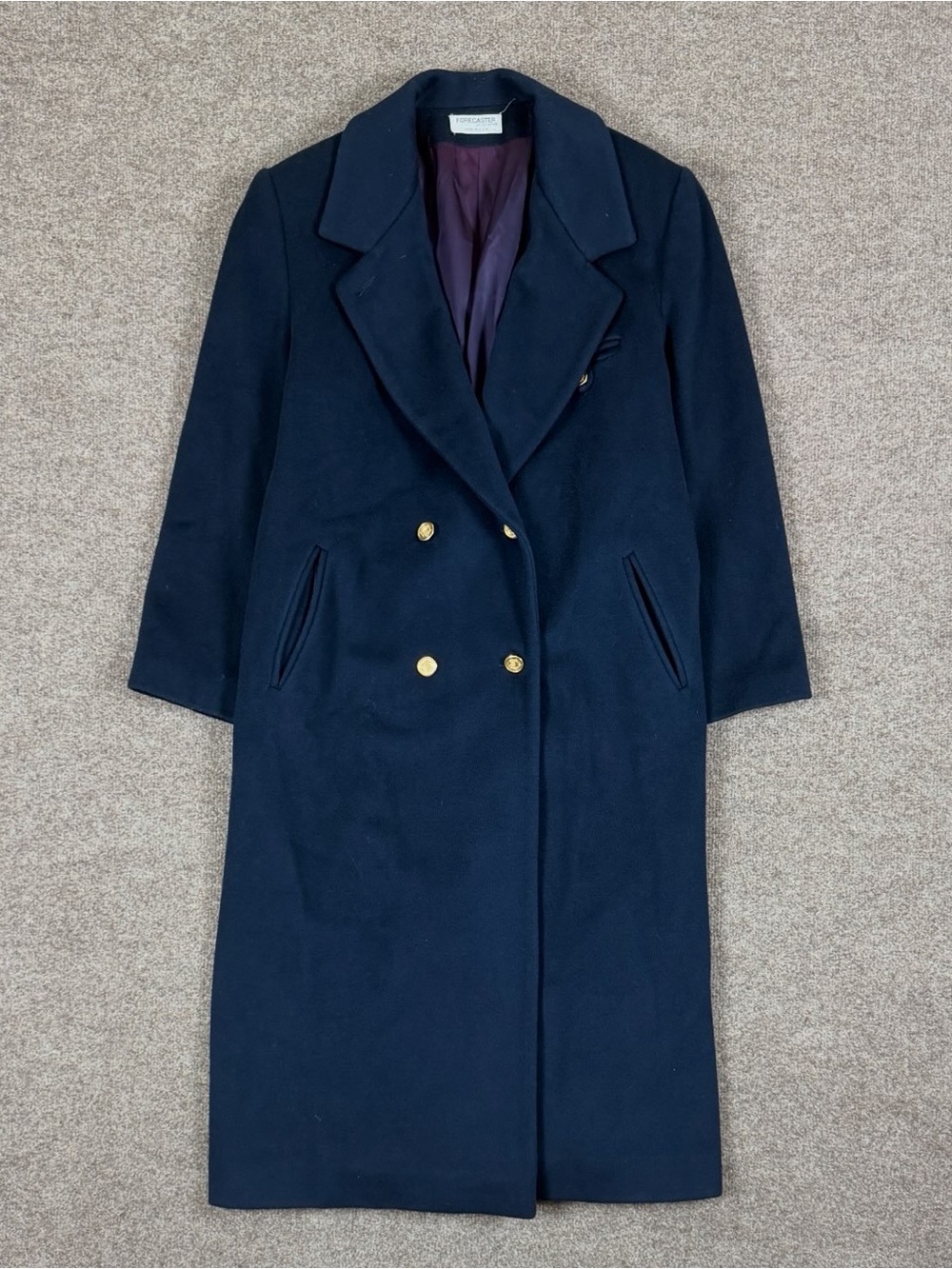 Vintage Forecaster Navy Blue Double Breasted Long Wool Coat Women’s M/L Military